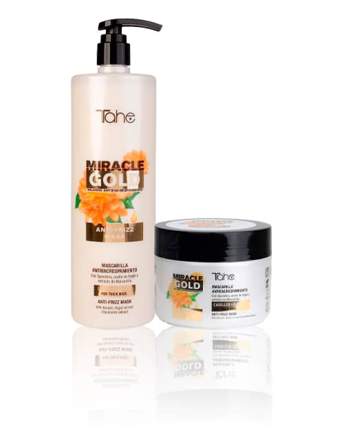 Tahe Miracle Gold mascarilla cabellos gruesos anti-frizz para cabellos rebeldes 3 ampollas de 25 ml.